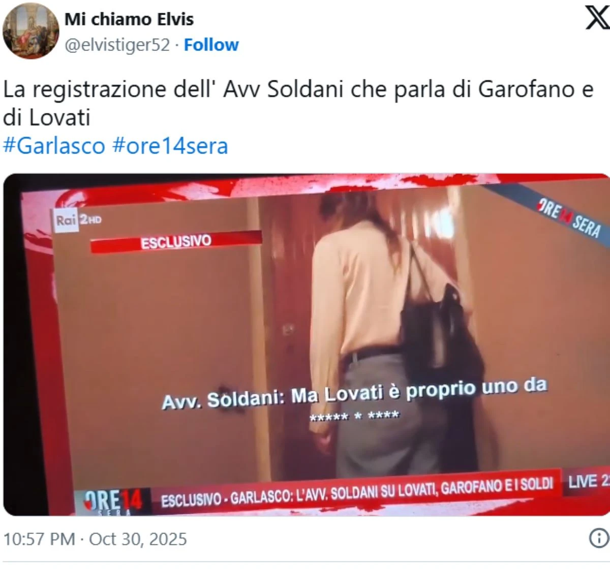 Momento della trasmissione dedicato all'avvocato Lovati su Ore 14 Sera